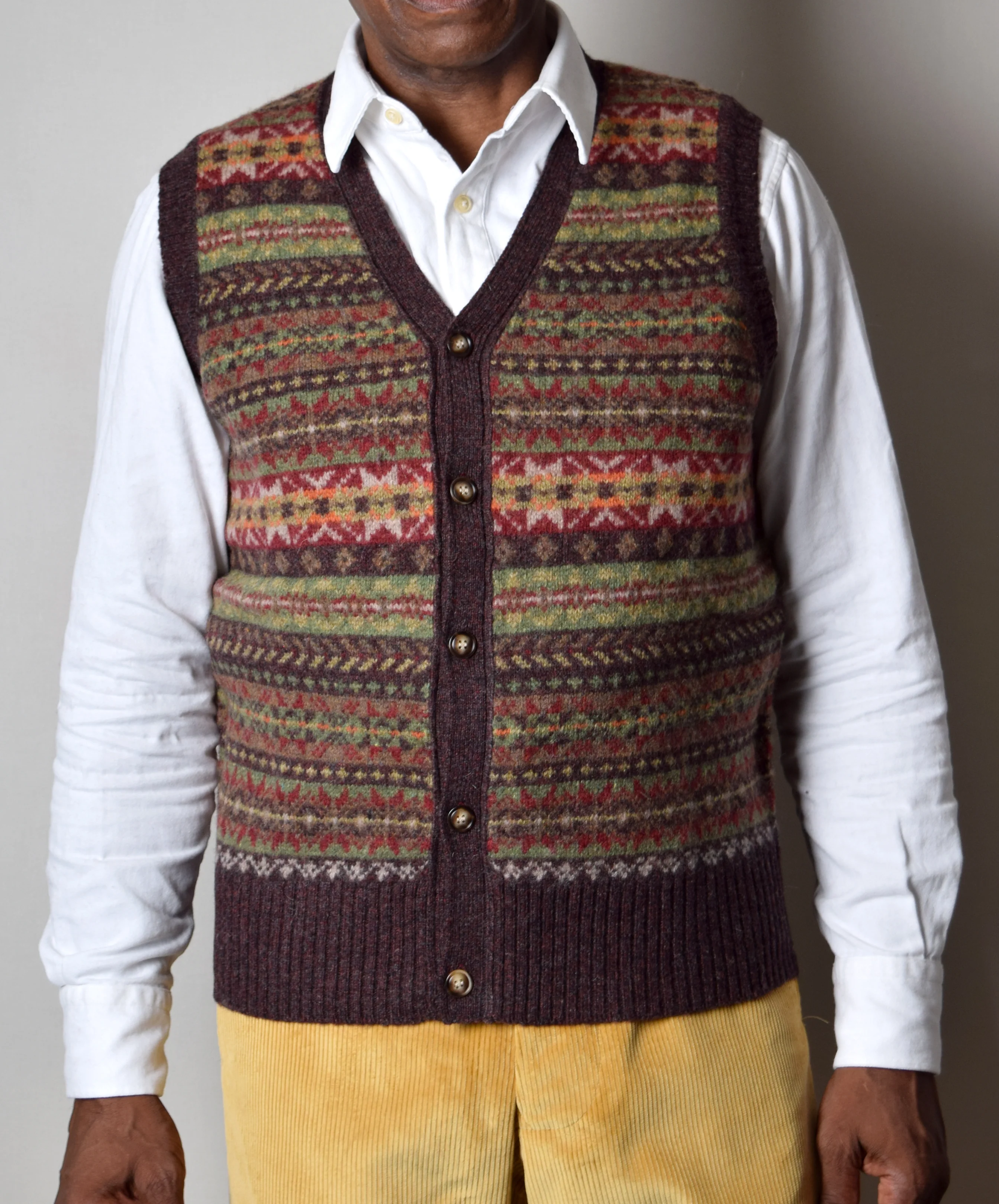 Turin Button Through Wool Fair Isle Waistcoat (KN161)