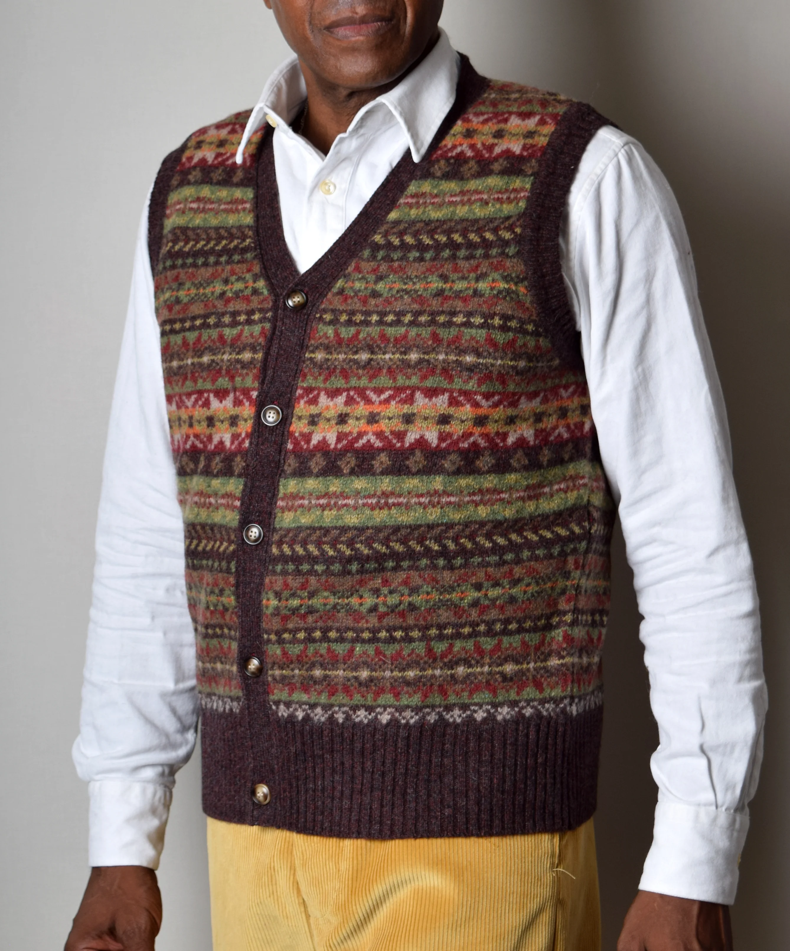Turin Button Through Wool Fair Isle Waistcoat (KN161) - Image 5