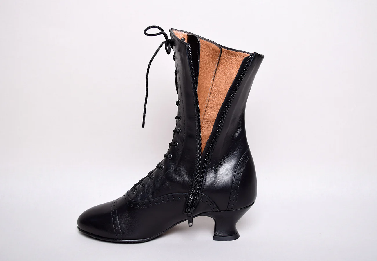 Victorian Side Zip Black Leather Boots (SP1910Z) - Image 10