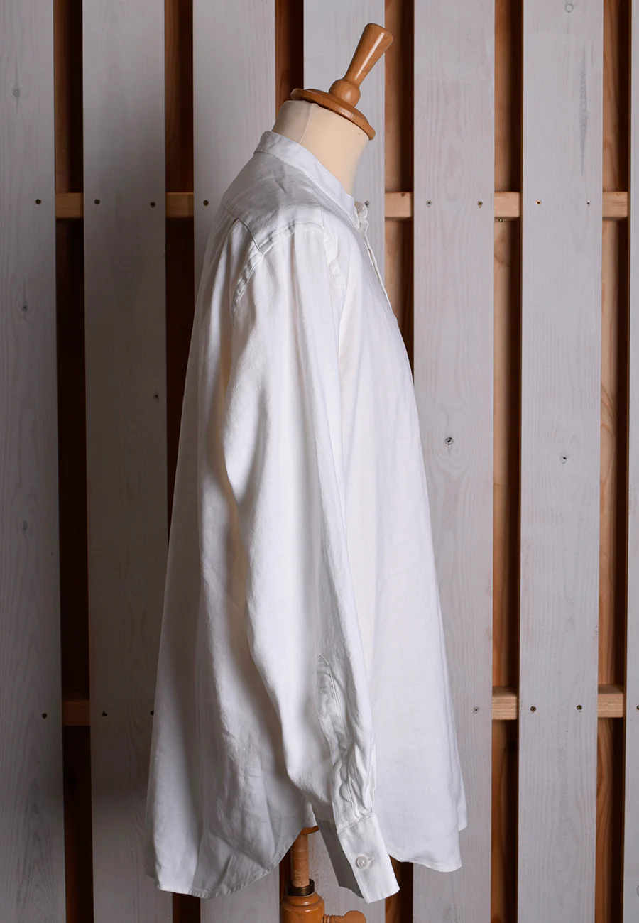 White Linen / Cotton Herringbone Shirt With Pocket - Classic Collar or Collarless (SH2211PA) - Image 3
