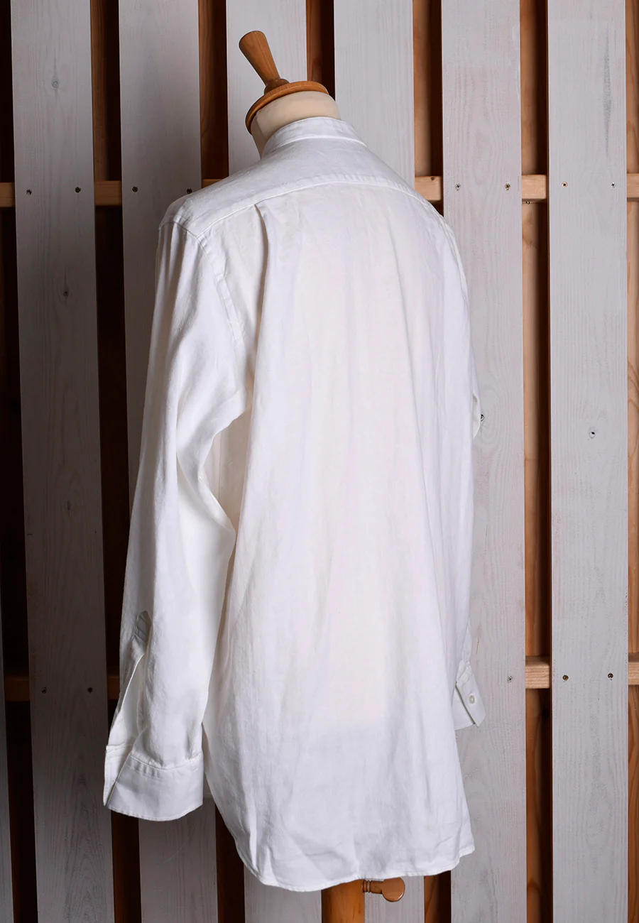 White Linen / Cotton Herringbone Shirt With Pocket - Classic Collar or Collarless (SH2211PA) - Image 4