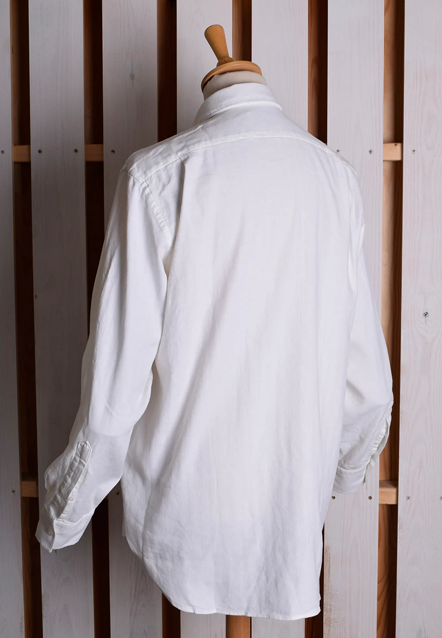 White Linen / Cotton Herringbone Shirt With Pocket - Classic Collar or Collarless (SH2211PA) - Image 9
